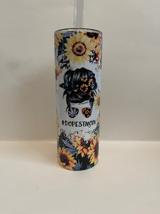 Dopest Mom Sunflower 20oz Skinny Tumbler