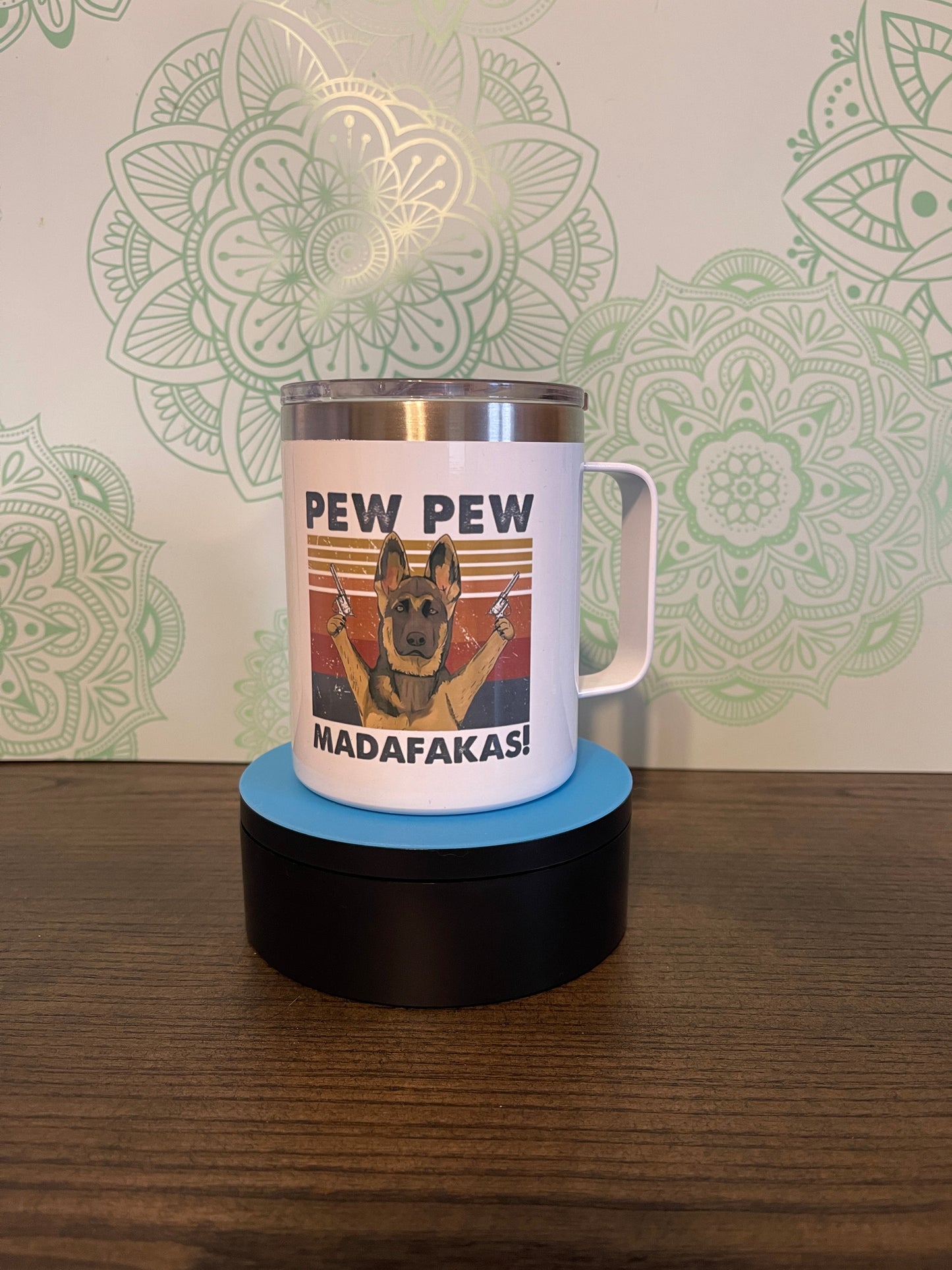 Pew Pew 12oz Tumbler with handle