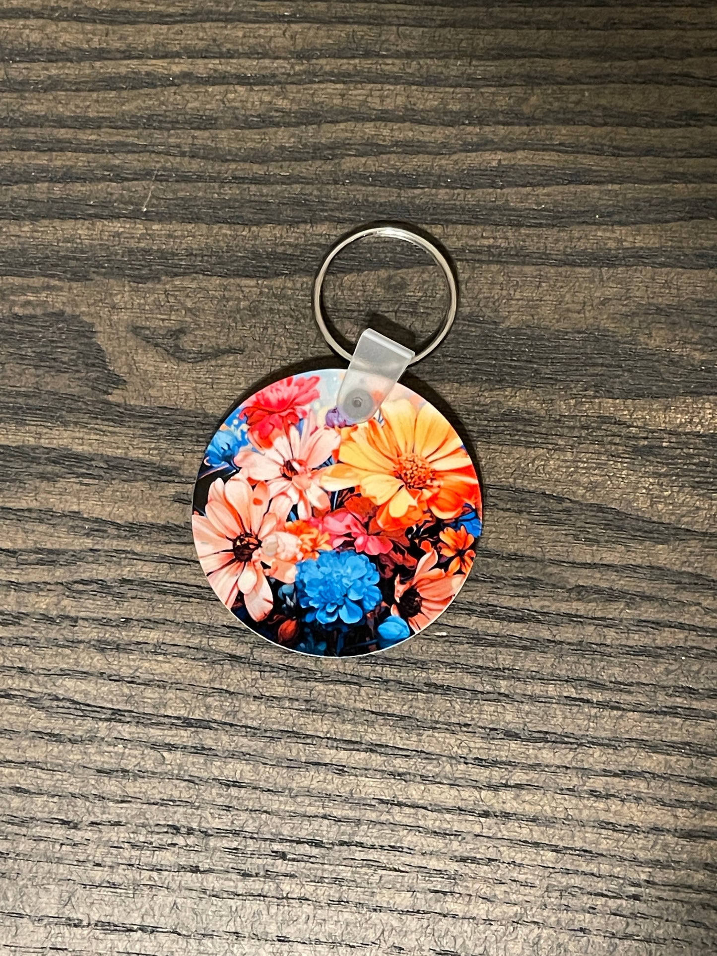 Pink/Yellow Daisies Blue Carnation Keychain