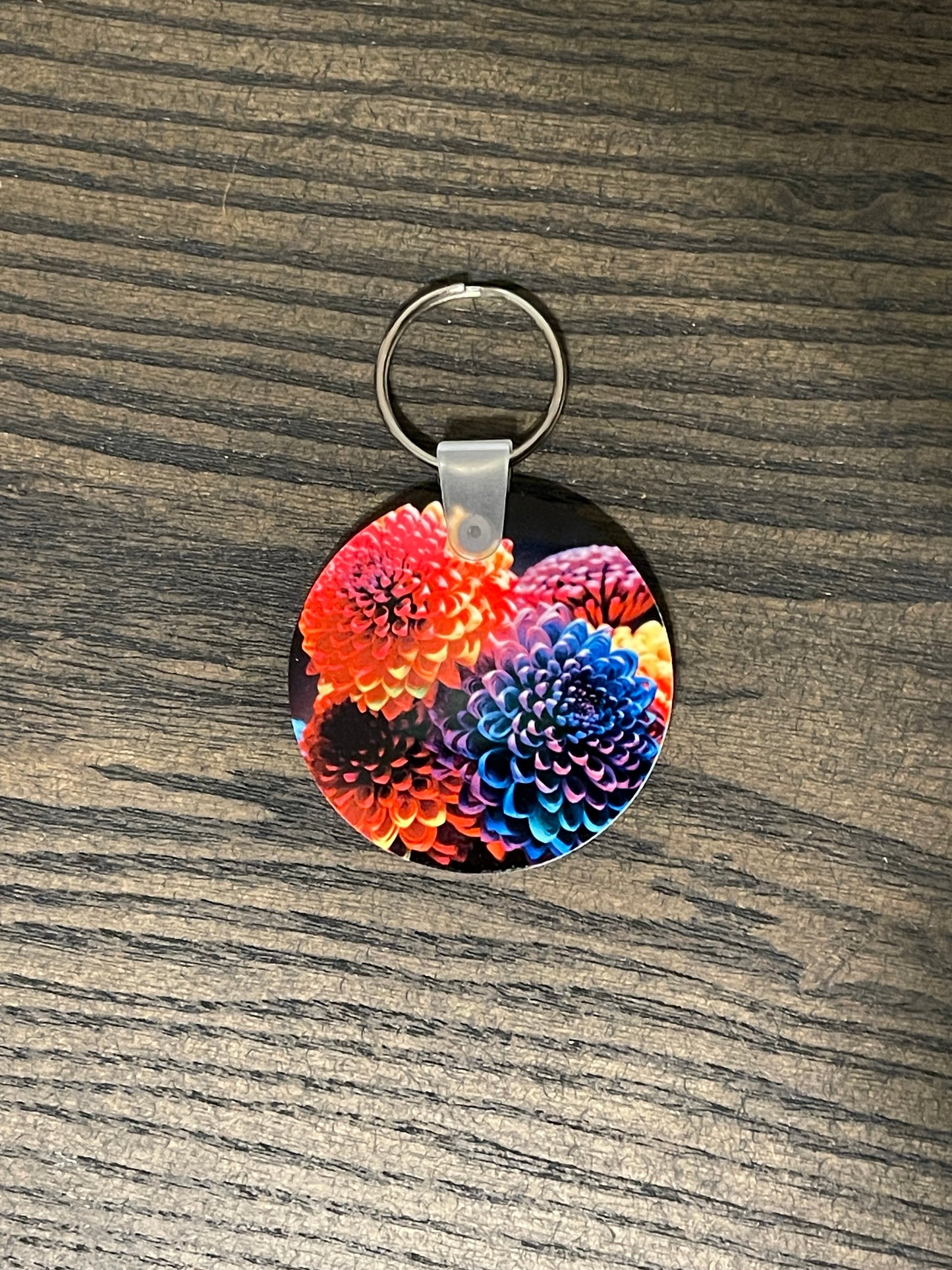 Rainbow Dahlia Keychain