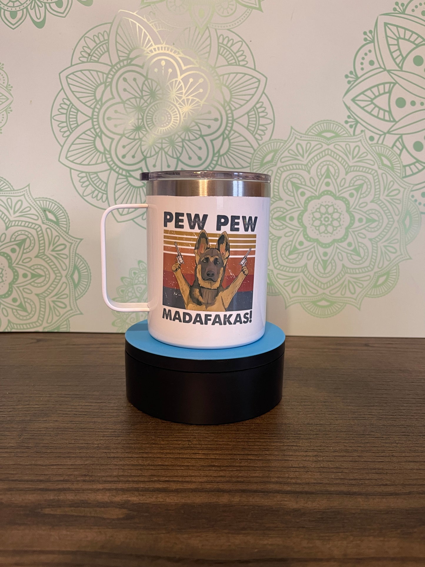 Pew Pew 12oz Tumbler with handle