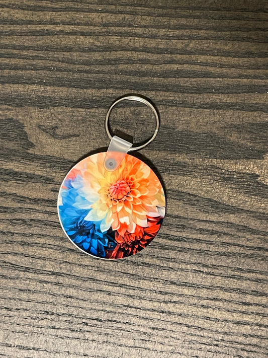 Red, Orange, Blue Zinnia Keychain