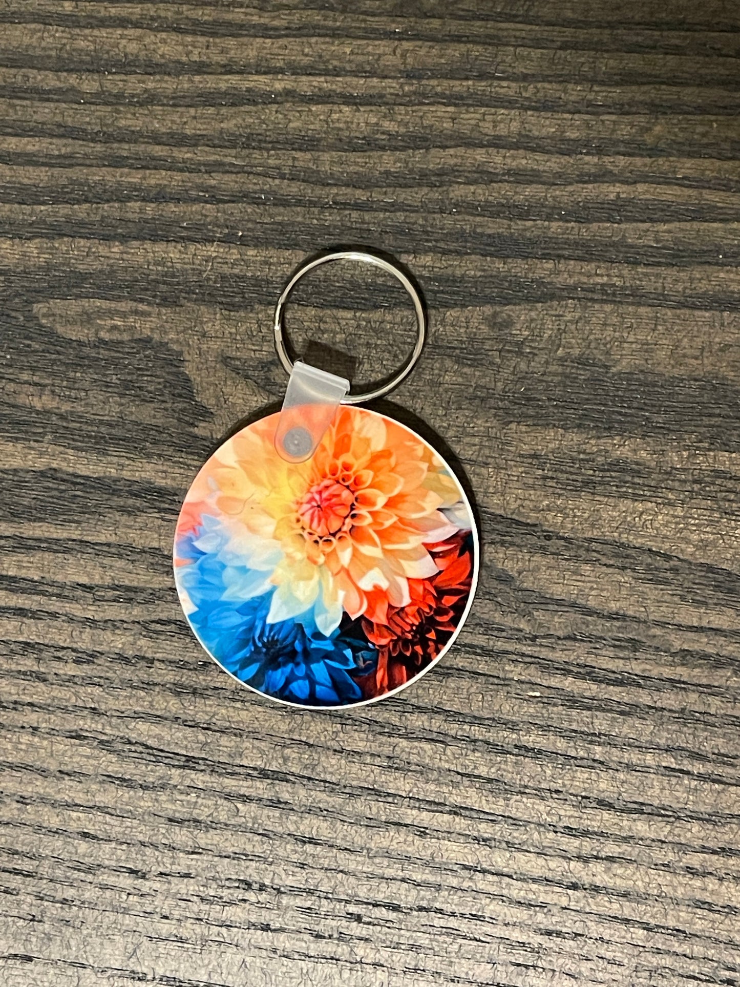 Red, Orange, Blue Zinnia Keychain