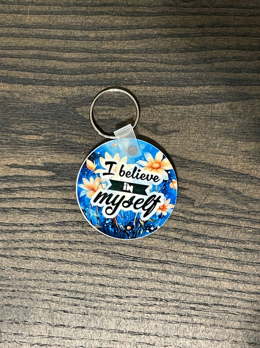 I Believe in Myself Floral Keychain