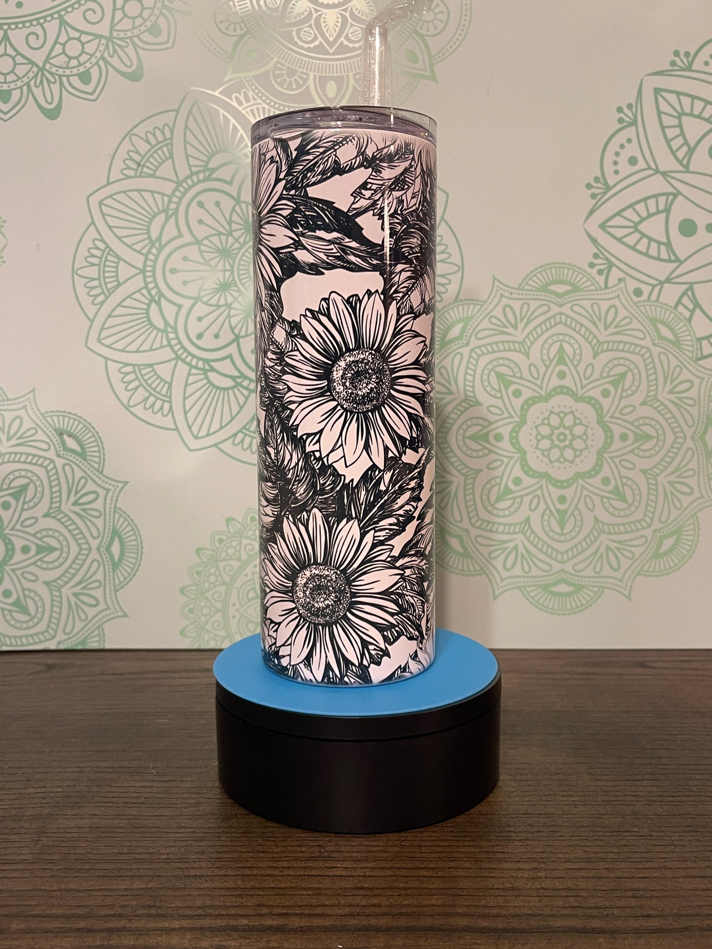 Black/White Sunflower 20oz Skinny Tumbler