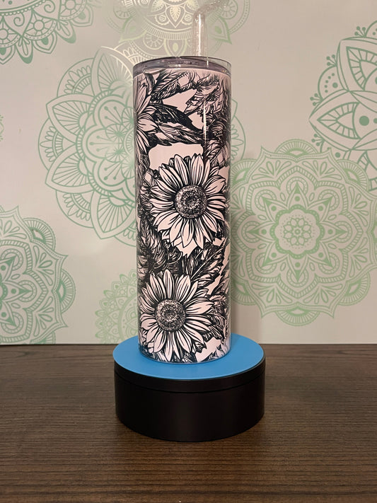 Black/White Sunflower 20oz Skinny Tumbler